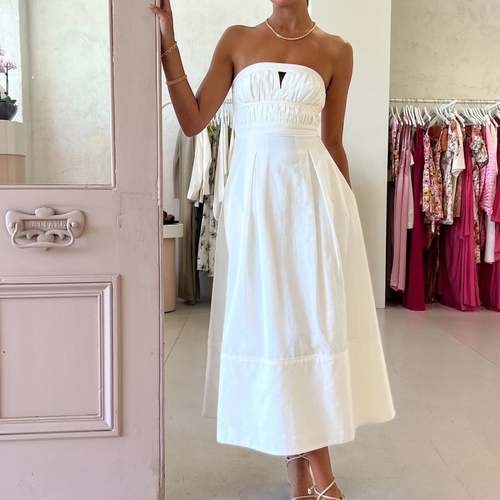 Shona Joy Akua Strapless Bustier Midi Dress In Coconut